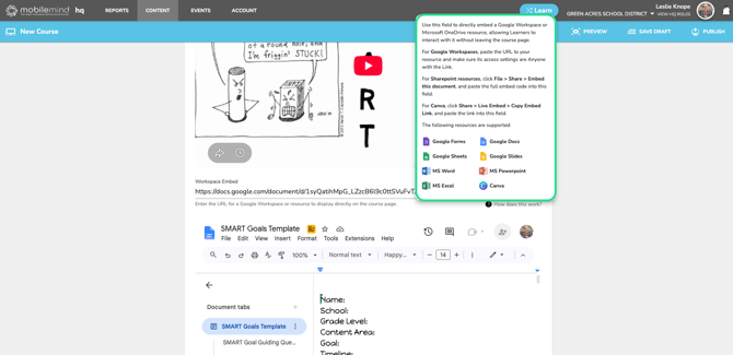 7- workspace embed