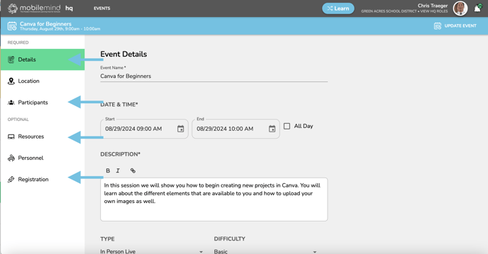 session presenter- edit page