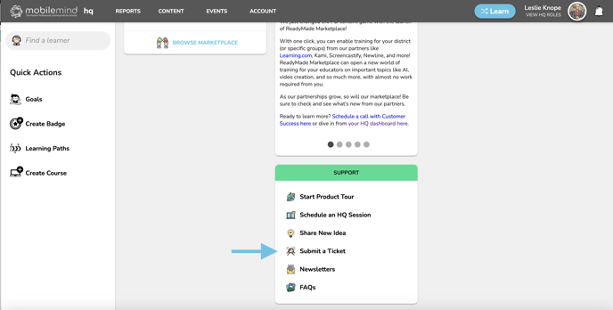 HQ Dash Submit ticket