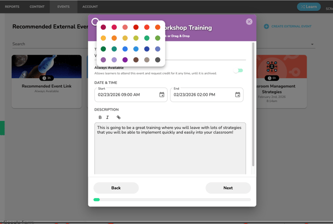 color choice on rec events