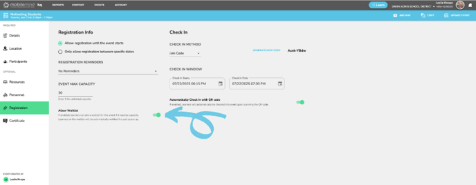 single event waitlist